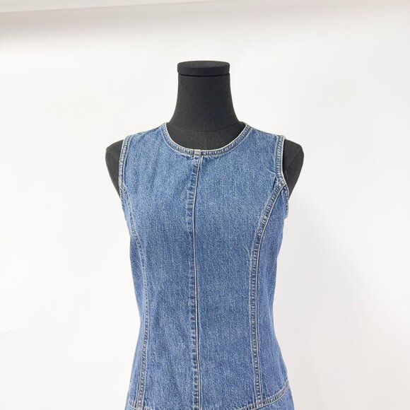VINTAGE GAP JEANS A LINE BLUE DENIM DRESS WITH ZIPPER BACK - Picture 6 of 8